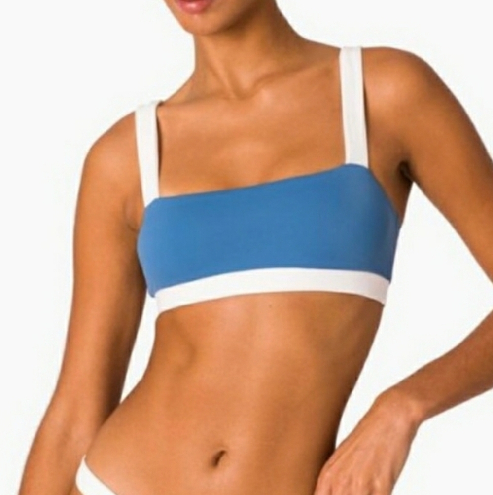 NWT Onia Zoe Contrast Bandeau Bikini Swimsuit Top Blue & White XL